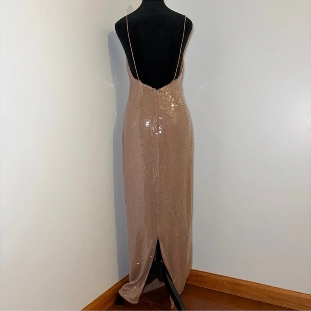 Reformation x Camille Rowe Bevelyn Dress Scoop Neck Midi Sequin Slip Size 6 Nude - Picture 11 of 14